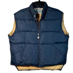 Struggle Gear William Barry Men Reversible Down Puffer Vest Navy Tan XL Made USA